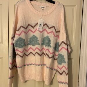 Adora Women's Cream Sweater with Christmas trees-new with tags
